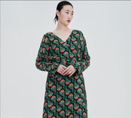 新中式復古中國風  真絲氣質印花長袖連衣裙