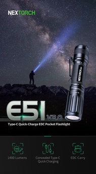 ^^上格生存遊戲^^NEW納麗德NEXTORCH E51 V2.0 USB直充1400流明高強光手電筒/V6電筒套