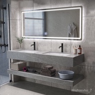 ‍🚢Light Luxury Stone Plate Integrated Double Basin Bathroom Cabinet Smart Mirror Set Modern Simple Public Washstand Hand