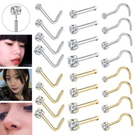 1 Piece S925 Silver Nose Piercing 18G/20G Nose Piercing Crystal Nostril Piercing L/S/I Pole Shape No