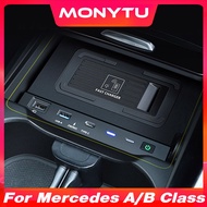 For Mercedes-Benz AMG A-Class W177 B-Class Car Qi Wireless Charger 27W Fast Cell Phone Charging Plat