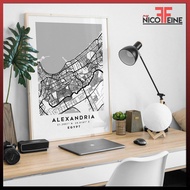 [Poster Only] Alexandria Egypt Minimal Map Black and White Travel Tourism Art Large Poster Print / W