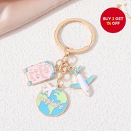 Trendy New Cartoon Earth Plane Luggage Enamel Keychain for Friendship Gift Handmade Jewelry