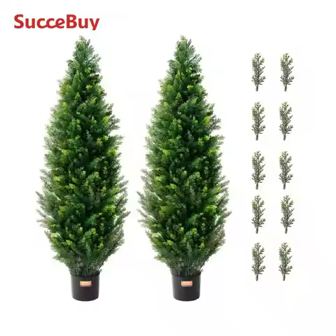 SucceBuy Artificial Cedar Topiary Tree Evergreen Fake Pine Cypress Trees Plant Artificial Greenery S