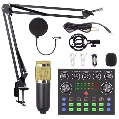 BM800 Condenser Microphone Kit Streaming Computer Sound Card Audio Mixer Mobile Phone Voice Changer 