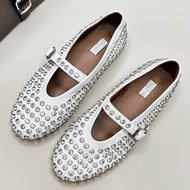 5FRB Alaia New Rhinestone Studded Single Shoes for Women Full Rhinestone Belt Buckle Round Toe Flat 