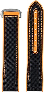 GANYUU Silicone Nylon Watchband For Omega Seamaster 300 Speedmaster 8900 Planet Ocean 20mm 22mm 21mm Watch Strap Tools (Color : Black orange-A bk, Size : 21mm)