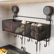 [in stock] Wall-mounted kitchen storage rack, no-drill required, multi-compartment hanging basket fo