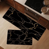 Kitchen Rugs Black and Gold: 2 PCS Abstract Gold Lines Kitchen Mats and Rugs Set Washable Runner Rug