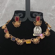 Butterfly With Multicolour Stone Necklace Chain Jewellery