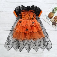 Girls Cute Cloak Spider Web Yarn Autumn European American Halloween Middle Small Children 7Q4D