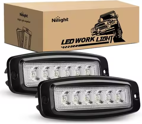 Nilight LED Pods Flush Mount 2Pcs 18W 7.3Inch Spot Offroad Fog Light Bar Waterproof Lighting for Tra