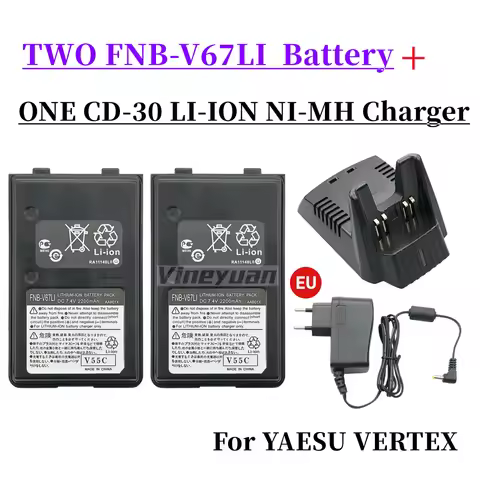 TWO 2200mAh Replacement Battery +ONE Charger for YAESU FT60 FT60R FT-60R VX110 VX120 VX146 VX150 VX1