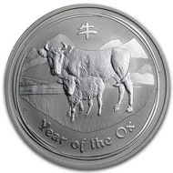 Perth Mint Australia Lunar Ox 2009 1 oz .999 Silver Coin BU (Series II) 1oz (Milk spot)