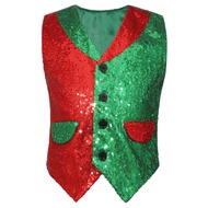 Fldy Kids Boys Sparkly Sleeveless Christmas Santa Elf Vest Waistcoat Role Play Jacket Latin Jazz Dis