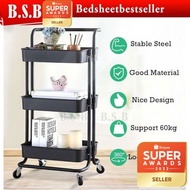 B.S.B 3 Tier Multifunction Storage Trolley Rack Office Shelves Home Kitchen Rack With Wheel