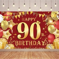 150x100cm Red Gold Birthday Photography Backdrops Red Gold Happy 90th Birthday Backdrops Decorations