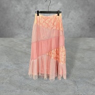 二手 暗粉紅色 輕薄 拼接 蕾絲 網布 低腰 27 長裙 PF519