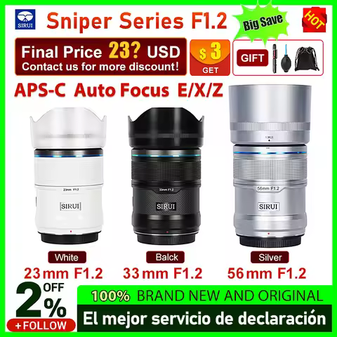 SIRUI Sniper Series 23mm 33mm 56mm F1.2 APS-C Auto Focus Lens For Sony E Mount Fuji X Mount Nikon Z 