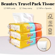 Beautex Facial Tissue 3Ply Travel Pack Tisu Muka Lembut Soft Thick Face Wipe Paper Towel Pocket 50 P
