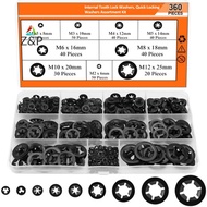 [Z&P-t] 360Pcs Internal Tooth Star Lo Washers 2/2.5/3/4/5/6/8/10/12mm Qui Speed Loing Washers Retain