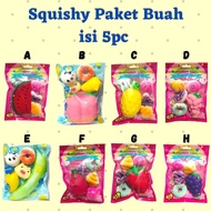 Squishy Fruit Package Contents 5pcs Jumbo, Medium, Mini