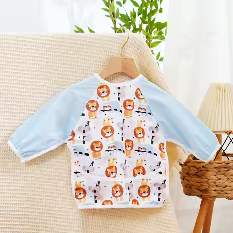 Elinfant 1PC Long Sleeve Baby Feeding Bibs For 0-3 Age Group,Children Feeding Smock,Coverall Dining 