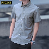 S-5XL Shirt men shirt Short-sleeved kemeja lelaki men's self-cultivation solid color youth all-match casual shirt thin loose loose Korean style trendy shirt men clothing