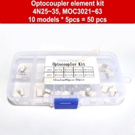 Optocoupler element kit, 4N25~35, MOC3021~63, 10 models * 5pcs = 50 pcs, for produce samples/repair 
