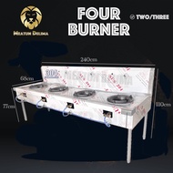 Stainless Steel Four Burner Food Court Burner Periuk Gas Stove 4 Empat Dapur Kwali Range Double Stand Free Standing