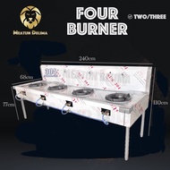 Stainless Steel Four Burner Food Court Burner Periuk Gas Stove 4 Empat Dapur Kwali Range Double Stan