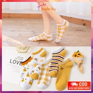DO-P188 Korean Style Yellow Bee Pattern Women's Short Socks Adult Women's Ankle Socks / Bee Ankle So