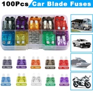 100Pcs Car Standard Medium Fuses Assortment Kit Blade Fuse Set With Box Clip 2A 3A 5A 7.5A 10A 15A 2
