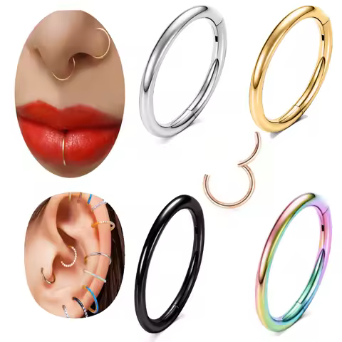 0.8mm 20G Hinged Nose Ring Hoop Septum Hoop Conch Daith Helix Lip Ring Hoops Rook Tragus Ring Cartil