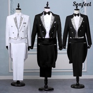 [SEA] 1 Set Spring Autumn Men Blazer Pants Color Block Back Slit Swallowtail Turndown Collar Suit for Performance