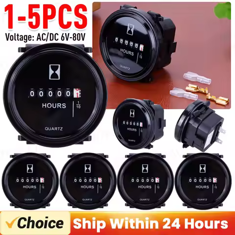 1-5pcs Engine Hour Meter Round Time Counter 6V-80V Quartz Car Timer Hour Meter Counter Gauge For Car