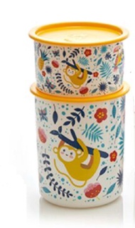 ready stock - tupperware one touch container 950ml and 2L  -nature forest monkey print