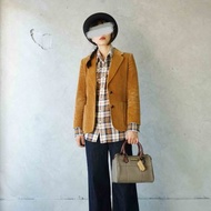 尋寶古著-焦糖卡其色修身補丁燈芯絨西裝外套