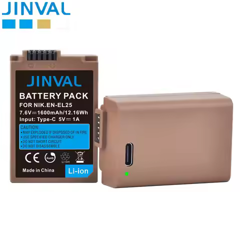 JINVAL EN-EL25 Battery EN EL25 EN EL25a 1600mAh USB-C Input Port Rechargeable Batteries For Nikon Z5
