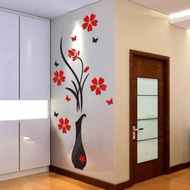 Baru Stiker Dinding 3D Vas DIY Pohon Bunga Arcylic 3D Stiker Dinding Rumah Ruang Tamu Kamar Tidur Dekorasi 31.5x15.7 Inci