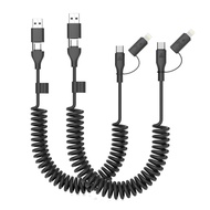 2 Pack Coiled USB C to C & Lightning Cable,3FT iPhone 15 16 Carplay Coiled USB C Cable 4 in 1 Car Ch