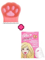 Kit Mascarilla Facial Coreana + Cepillo Limpiador Facial Ultrasonico De Silicona Masajeador Garra Kawaii Recargable USB Color Al Azar