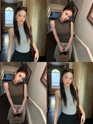 Cicishop(W9668) เสื้อกล้ามคอเต่าแขนกุด สไตล์มินิมอล เรียบหรูดูแพง ลุคคุณหนู แมตช์ง่ายใส่ได้ทุกวัน