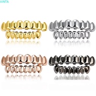 VINTA Teeth Grillz Top Bottom Set, Glossy  Anti Slip Teeth Grillz Caps, Classic Silver Shiny Gold Te