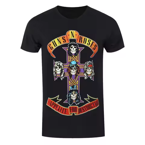 Guns N 'Roses Cross Skull 3D Men's and Women's Pattern T-shirt Retro Street Round Neck Short Sleeve 