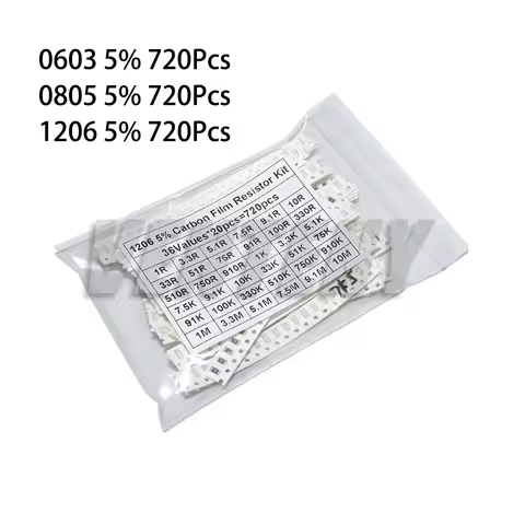 720Pcs 1206 5% SMD Resistor 0805 0603 Resistors Assorted Kit 36 Values Each 20pcs 1R-10M 10K 100K 1K