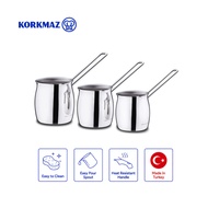 Korkmaz Tombik 18/10 Stainless Steel Cezve Set, 3-Piece Turkish Coffee Pots