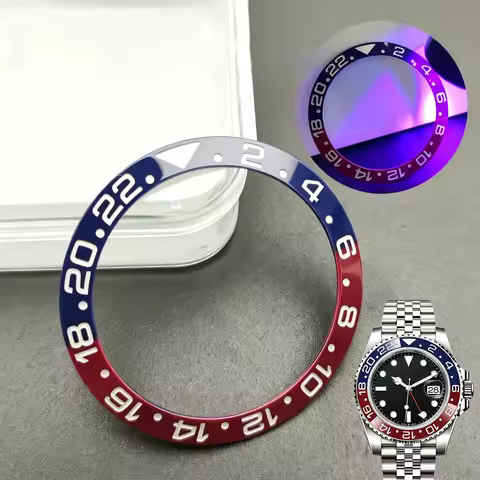 `Suitable for GMT‑Master II Pepsi Blue Red Ceramic Bezel Insert, Pre‑Applied Double‑Sided Adhesive W