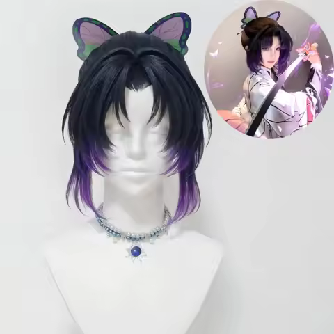 Cosplay Wig Shinobu Kocho Anime Coser Synthetic Short Straight Wig Cute Girl Rose Net Heat Resistant