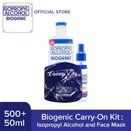 Biogenic Carry-On Kit: Isopropyl Alcohol 500ml Isopropyl Alcohol 50ml and Face Mask